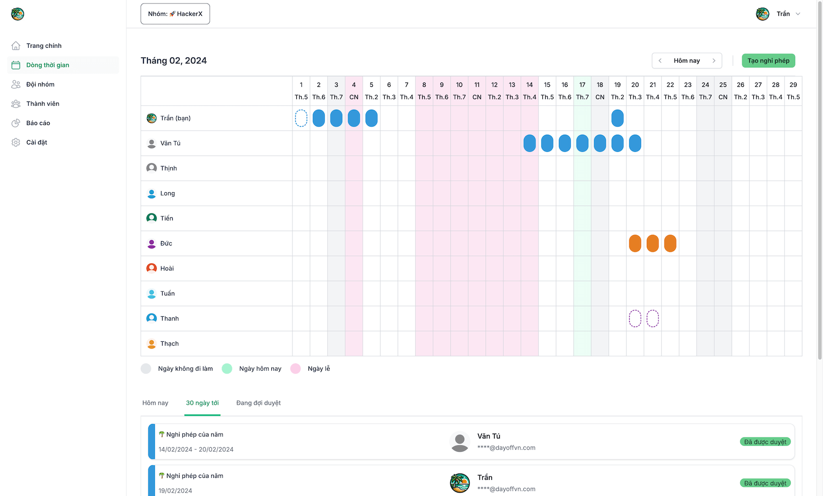 DayOffVietnam Webapp screenshot - timeline